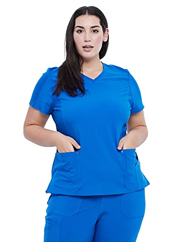Cherokee Women's V-Neck Scrub Top, 4 Pockets, with Yokes & Sleeve Insets, Ideal for Medical Professionals CK711, L, Royal