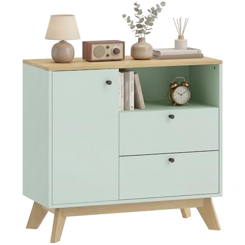 HOMCOM Buffet Salon, Meuble de Rangement avec Porte, 2 tiroirs, Compartiment Ouvert et étagère réglable, Style Moderne, Buffet Salle à Manger et Cuisine, 80 x 35 x...