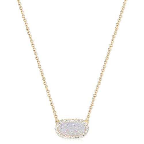 14k Gold Plated Necklace Hexagon Synthetic Gem Pendant Dainty Fashion Jewelry Birthday Wedding Gift For Women