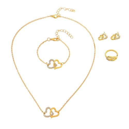 Laikoutd Herz Stein Schmuckset Mischung Halskette Ohrringe Armreif Angebot für Doppel Herz Stein Schmuckset