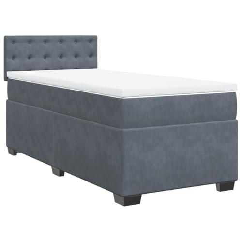 vidaXL Boxspringbett, Polsterbett Bett mit Matratze, Bettgestell mit Kopfteil Lattenrost, Einzelbett für Schlafzimmer, Dunkelgrau 100x200cm Samt