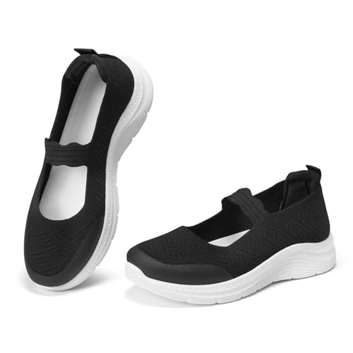 SMILIN Women's Mary Jane Flats, Comfortable Lightweight Walking Shoes, Mesh Breathable Non Slip Dressy Casual Flats for Women