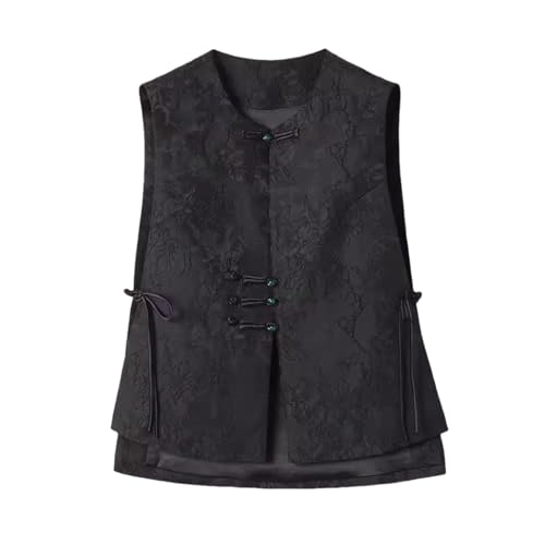Débardeur jacquard vintage noir de qualité supérieure aux finitions brodées