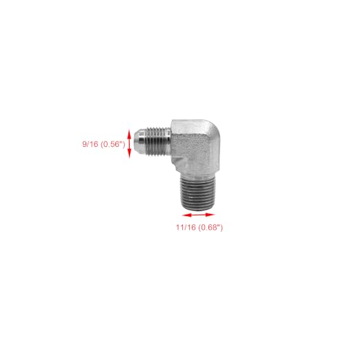 Image of (2-PACK) 2501-06-06 Hydraulic Hose Adapter Fitting 3 /8 inch Male JIC 37 Flare (9 /16 inch-18UNF) x 3 /8 inch Male (3 /8 inch-18NPTF) 90 Elbow SAE Pipe Joints Connector Carbon Steel