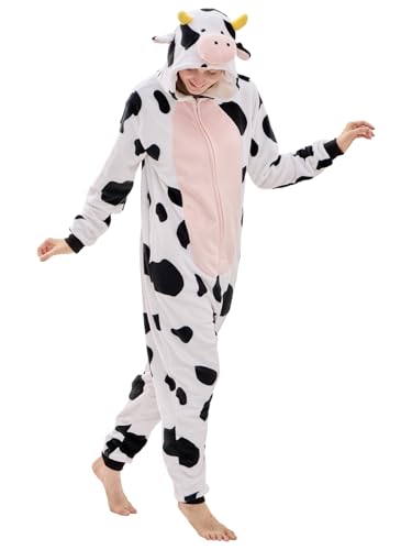 NEWYOUSITU Adult Cow Animal Onesie Pajamas Unisex Snug-Fit Sleepwear for Halloween Home Lounging Costume PartiesCow X-Large