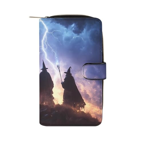 Creepy Witchy Halloween Women's Long Wallets Leather Card Holder Purse Zippered Buckle Clutch Handbag