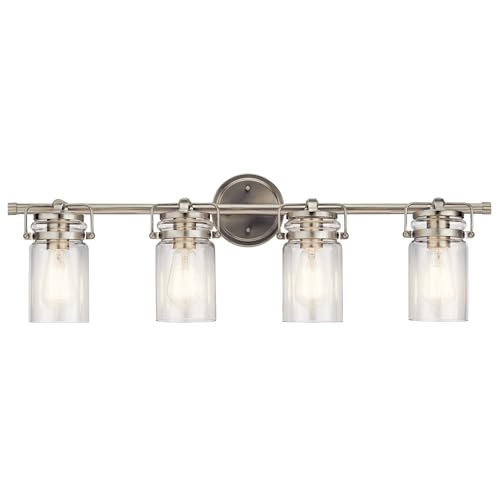 Kichler Brinley 32.25" Vanity Light in Brushed Nickel, 4-Light Farmhouse Bathroom Vanity Light with Clear Glass, (32.25" W x 10" H), 45690NI by Kichler - Used condition - Image 3