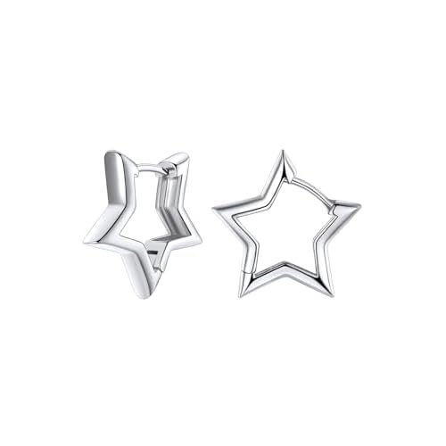 FaithHeart Star Hoop Earrings for Women Hypoallergenic, Silver/Black/14K Gold Plated Hoop Earrings for Women Hypoallergenic Lightweight Star Earring Fashion Cute Jewelry, 20/30/40/50/60mm 20