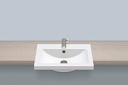 Alape˘ HB.R585H Einbaubecken, Waschbecken für den Einbau von oben, aus glasiertem Stahl in weiß mit antibakterieller Oberfläche, rechteckig 58,5 x 14,3 x 40,5 cm, mit Hahnloch, mit Überlauf