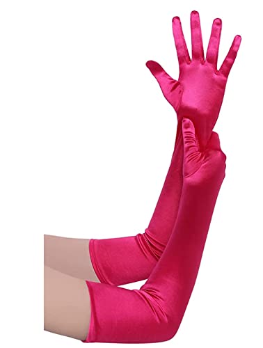 Aslana 14"-15" Elbow Long Satin Gloves For 4-9 Yrs Girls Kids Flower Girls Princess Cosplay (#10 Hot Pink, 1-Pack) #TOP3