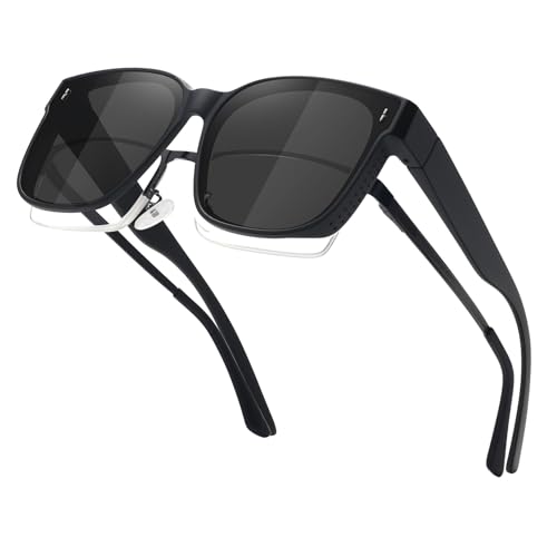 MEETSUN Oversized Fit Over Glasses Sunglasses for Women Trendy Large Square Polarized Sun Glasses for Driving Black