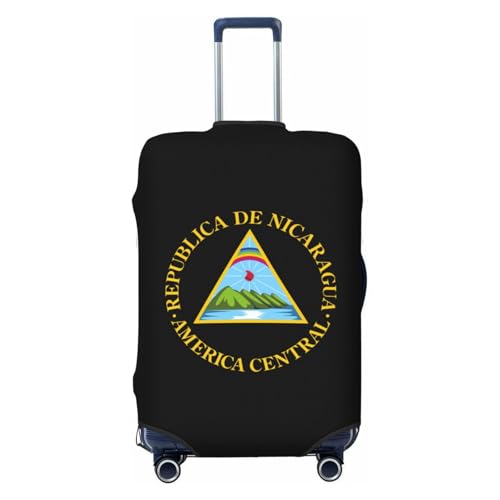 Nicaragua National Emblem Travel Luggage Cover Suitcase Protector Fits 18-21 Inch Case(Black,S)