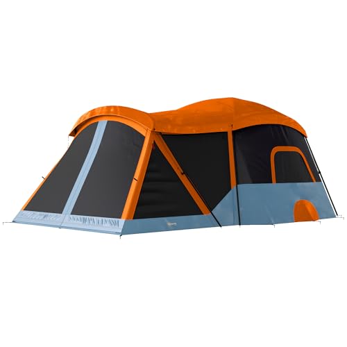 Outsunny Tente de camping familiale pour 4 personnes Tente de camping pliable type tunnel avec 2 pièces, portes, fenêtres, lucarnes, sac et crochet imperméable 3000 mm Montage facile pour randonnée