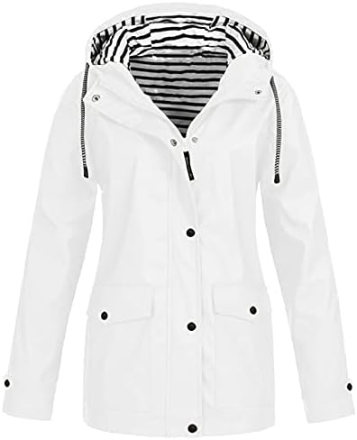 AAZJSS Women's Cotton Lined Rain Jacket Lightweight Windbreaker Raincoat Plus Size Waterproof Coats with Hood White 3X-Large
