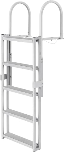 VEVOR Retractable Dock Ladder 5 Steps, Aluminum Sliding Pontoon Boat Ladder with 48
