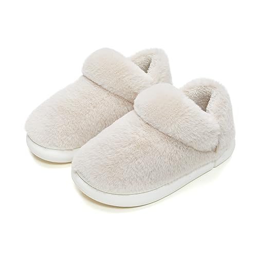 utune Women Fuzzy Boots Plush Booties Fireside Shearling Indoor/Outdoor Foldover Boot Slipper House Slippers Winter Snow Boots