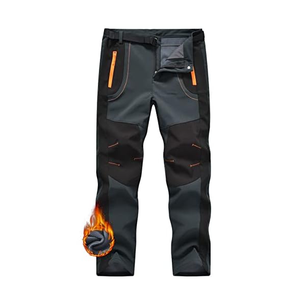 JHMORP Men's Snow Ski Pants Waterproof Softshell Insulated Fleece Lined Winter Work Fishing Outdoor Hiking Pants with Belt (Cool Gray,CA L)