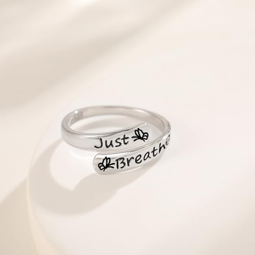 Butterfly Just Breathe Ring for Women 925 Sterling Silver Adjustable Hope Inspirational Jewelry Encouragement Gifts3