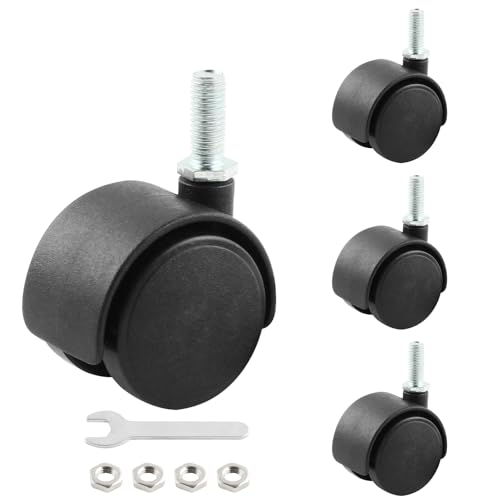 HOWDIA 1.5 Inch Swivel Caster Wheels for Cart, M8-1.25×20mm Threaded Stem Heavy Duty Casters, Nylon Wheels Replacement for Furniture, Table, Cabinet, Shelf（No Brake, 4 Pack）
