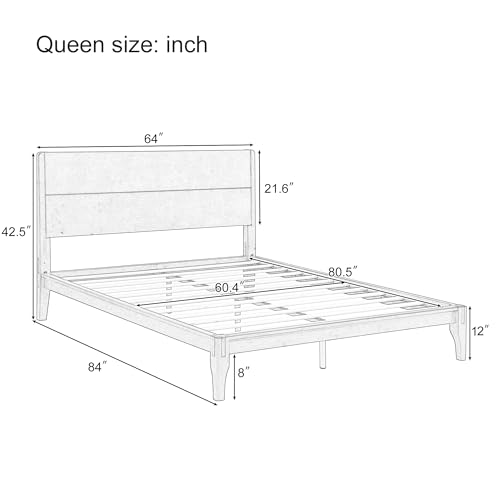 Image of Merax Queen Size Bamboo Platform Bed Frame with Tall Headboard, Black | Mid-Century Modern Solid Sustainable Bedframe Queen-Size, Wood Slat Support, No Box Spring Needed, Easy Assembly, Noise Free