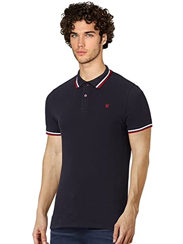 Image of Jack & Jones Men Black Pure Cotton Solid Polo Collar Slim Fit Pure Cotton T-Shirt