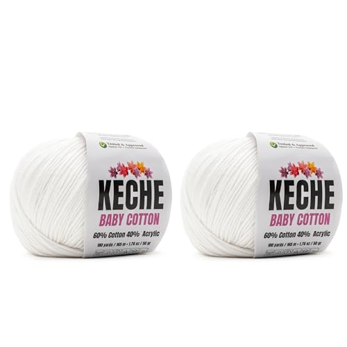 Image of Keche Baby Cotton, 60% Cotton 40% Acrylic Yarn, Soft Cotton Yarn for Crochet and Knitting, Amigurumi Yarn 4 Skeins /Balls [1.76 Oz (50g) / 180 Yrds (165m)] x 2 White