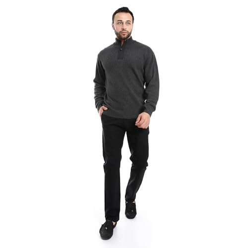 بلوفر بأكمام طويلة وياقة بسوستة، رصاصي مرقش، M من اندورا