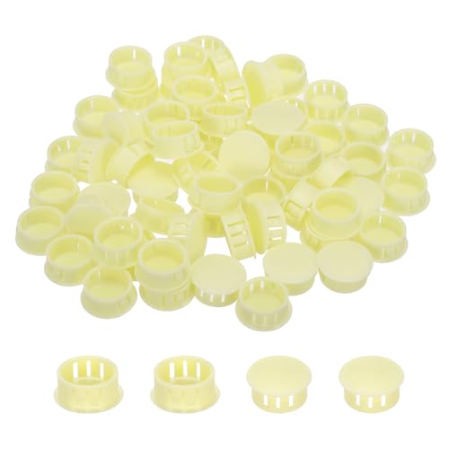 Image of MECCANIXITY 64PCS 22mm(7 /8 inch) Beige Plastic Hole Plugs, Flush Type Panel Hole Plugs Insert End Caps for Locking Hole Tubes Furniture Cabinet