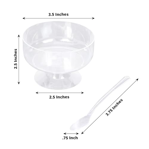BalsaCircle 24 Clear 6 oz Disposable Footed Plastic Dessert Cups Spoons Wedding Party Event Reception Tableware Decorations Supplies