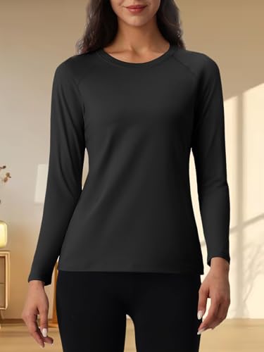 Women's Thermal Fleece Lined Long Sleeve Tops Winter Warm Workout Base Layer