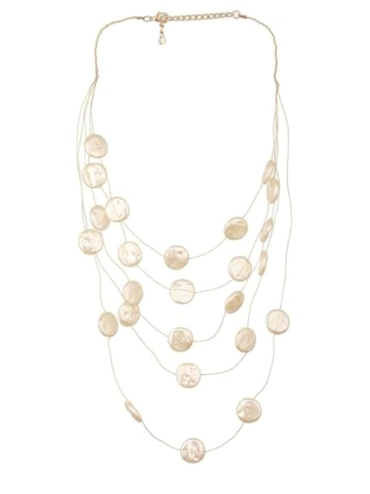 Bohey Dazzling Flat Pearl Multistrand Long Chain Necklace