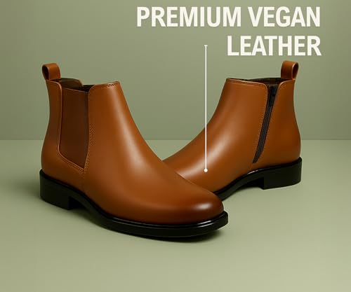 Image of Kraasa THE Ashford - Men's Stylish Vegan Leather Chelsea Boots with Side Zipper & Elastic Panel, Square Toe Ankle Boot (Tan /Black /Brown)