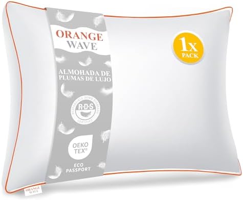 Orange Wave Feather Pillow 50 x 70 cm – Luxury Pillow, Cotton Cov...