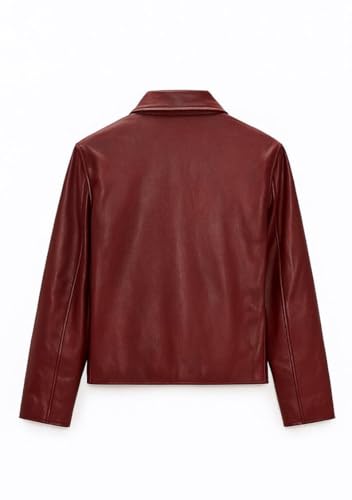 Image of EXOTIX Burgundy Leather Crop Jacket for Men | Collared Zip-Up Classic Style | Crop Fit Racing Sports Bomber Jacket for Casual Wear