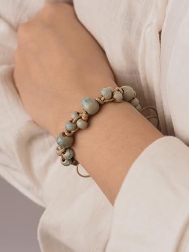 MINACHI Retro Ceramic Handmade Women's Gift Bracelet Braided Adjustable Rope Bracelets Bohemian Created Turquoise Tone Bracelets For Women Ladies2