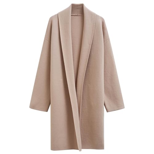 CHICWISH Women Shawl Collar Long Sleeve Cardigan Casual Open Front Knit Sweater Soft Long Coat with Pockets