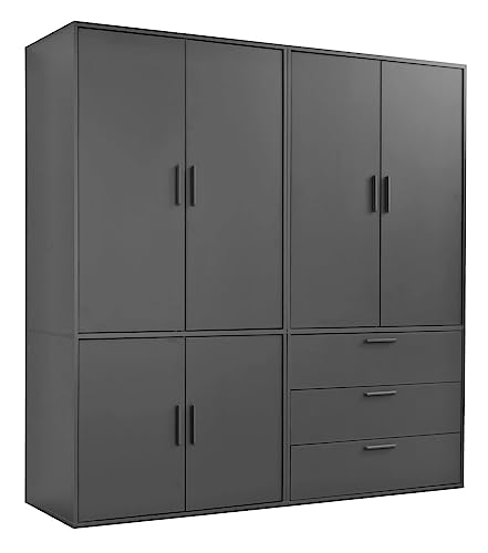 mokebo Kleiderschrank (180x187 cm) aus Holz in Schwarz 6-türig & 3 Schubladen 'Der Grenzenlose' Schlafzimmerschrank modular & kombinierbar, Garderobenschrank, Flurschrank, Drehtürenschrank, Schrank