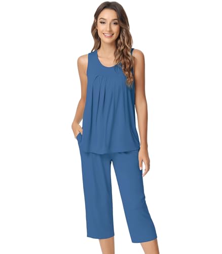 Image of NACHILA Bamboo Viscose Cooling Pajamas for Women, Tank Top and Capri Pants