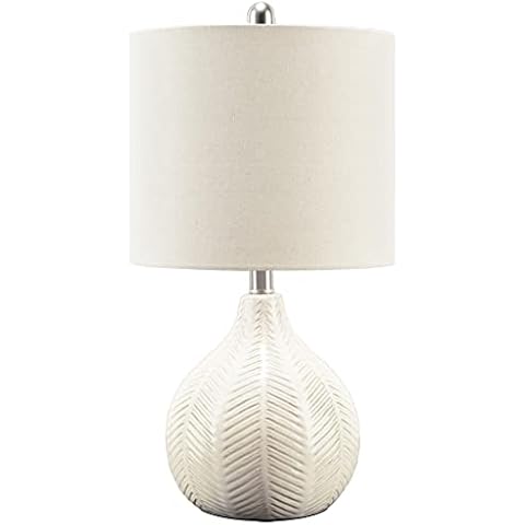 Signature Design by Ashley Rainermen 20" Modern Herringbone Ceramic Table Lamp, Off White Cover