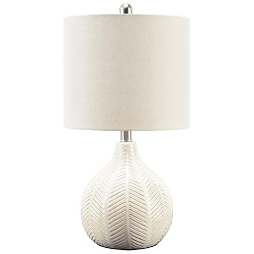 Signature Design by Ashley Rainermen 20″ Modern Herringbone Ceramic Table Lamp, Off White