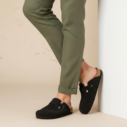 Image of CUSHIONAIRE Haze Genuine Suede Leather Mens Clogs - Comfortable Slip On Potato Shoes for Men with Adjustable Buckle