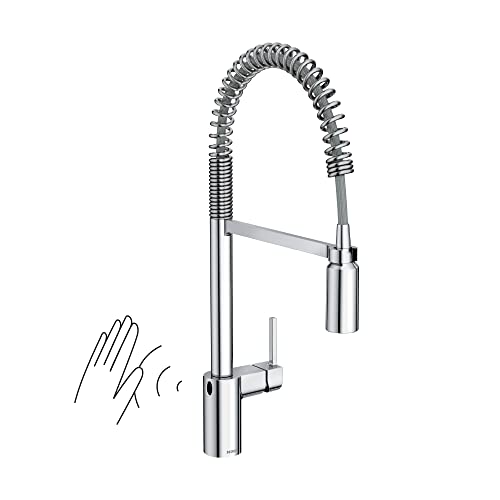 Moen Align Chrome Motionsense Wave Sensor Touchless One-Handle High Arc Spring Pre-Rinse Pulldown Kitchen Faucet with Sprayer Head, Hands-Free Kitchen Sink Faucet for Farmhouse, Commercial, 5923EWC Moen Align Chrome Motionsense Wave Sensor Touchless One-Handle High Arc Spring Pre-Rinse Pulldown Kitchen Faucet with Sprayer Head, Hands-Free Kitchen Sink Faucet for Farmhouse, Commercial, 5923EWC