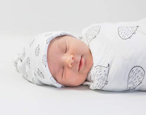 Image of SwaddleDesigns Cotton Muslin Swaddle Blanket, Receiving Blanket for Boys & Girls, Best Shower Gift, 46x46 inches, Black Hedgehog (Pack of 2)