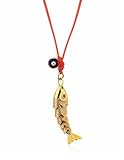 collane fatte a mano con pietre dure 🌊 DESIGN MARITTIMO CON SIGNIFICATO: Questa collana in tessuto è il gioiello perfetto per l’estate 2025. Un charm a forma di pesce mobile in ottone dorato e un occhio portafortuna blu sono fissati a un nastro rosso.