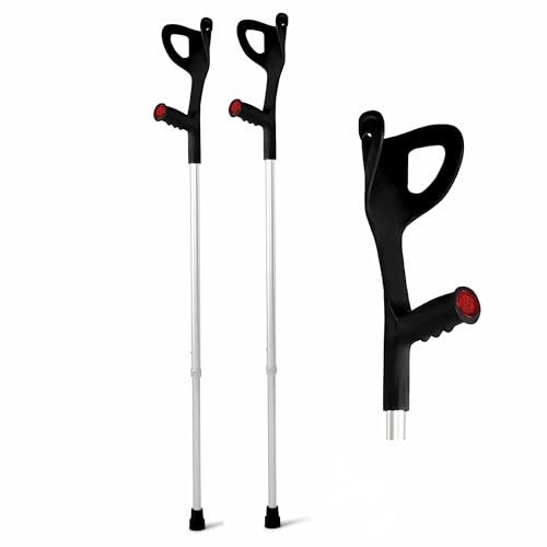 GAESCA Lightweight Adjustable Forearm Crutches Pair, Adjustable Ergonomic Crutches for Adults, Non Skid Rubber Handles, Comfortable Grip with Reflectors, Non-Slip (Black)