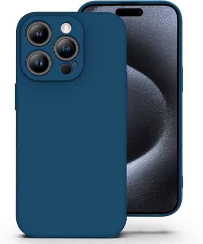 Image of DIZORO Square Microfiber Candy Case Compatible for iPhone 15 Pro Shockproof Slim Back Cover Liquid Silicone Case - Blue