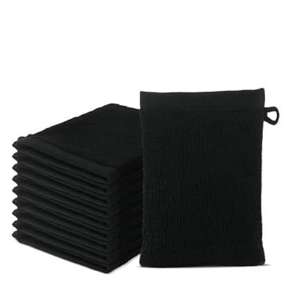 10 er Set Waschlappen 15x20 cm | Frottee Weich & Flauschig | 100% Baumwolle | Frottier Waschhandschuhe | 500g/m² | Oeko-Tex | Ôhm | Schwarz