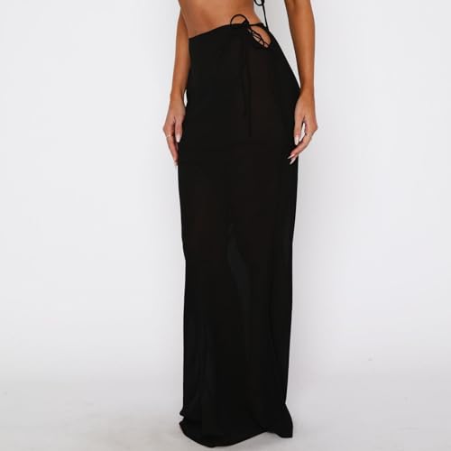 Women's Sheer Mesh Maxi Skirts High Waisted See-Through Long Tulle Skirt Summer Beachwear Bikini Cover Up3