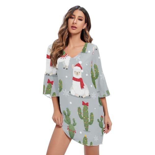 Vestido de fiesta con estampado elegante de llamas y cactus para ocasiones navideñas