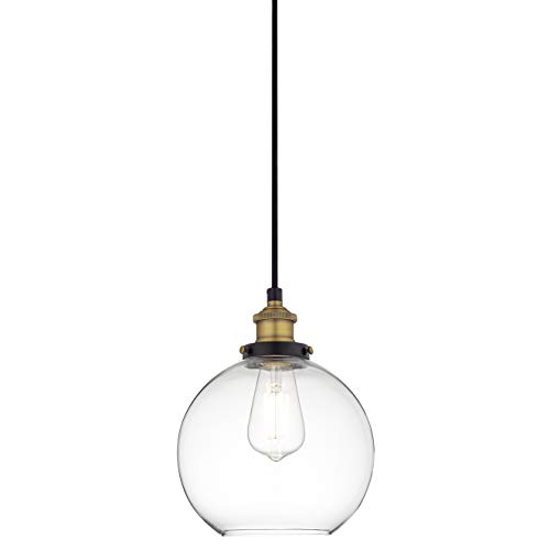 Linea Di Liara Primo Large Black And Gold Glass Globe Pendant Light Fixture Farmhouse Pendant Lighting For Kitchen Island Mid Century Modern Ceiling Light Clear Glass Shade, Bulb Included, Ul Listed #TOP1